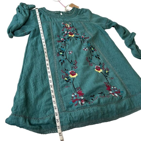 UMGEE Women size Large NWT Teal Embroidered Tunic/Dress Top Floral Bohemian - Picture 4 of 7